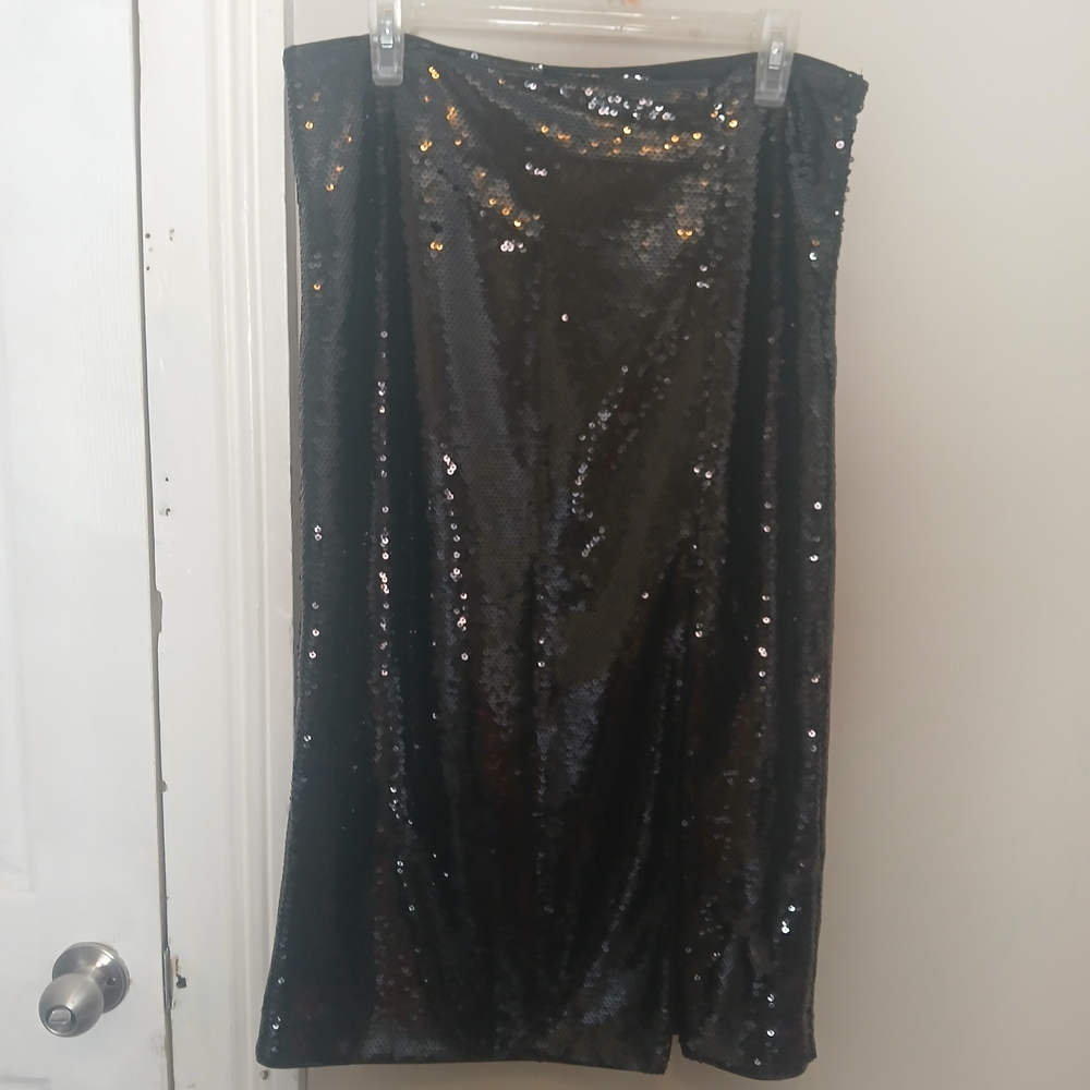 H&M New Black Sequin Side Slit Pencil Skirt